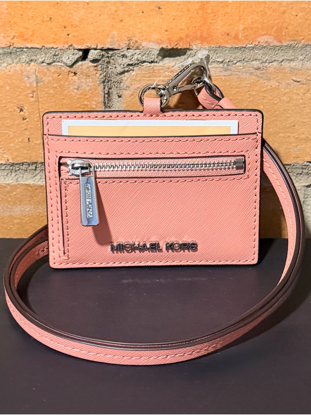 NWT Michael Kors Primrose Pink Saffiano Cardholder with Lanyard